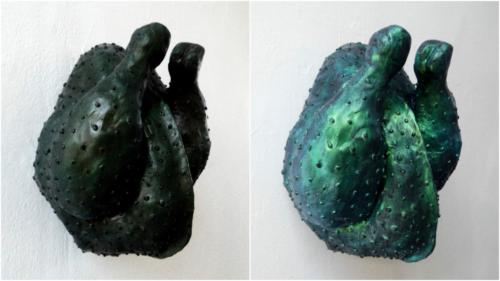 Cool and warm temperature colour difference on sculpture of Ayam Cemani chicken breed